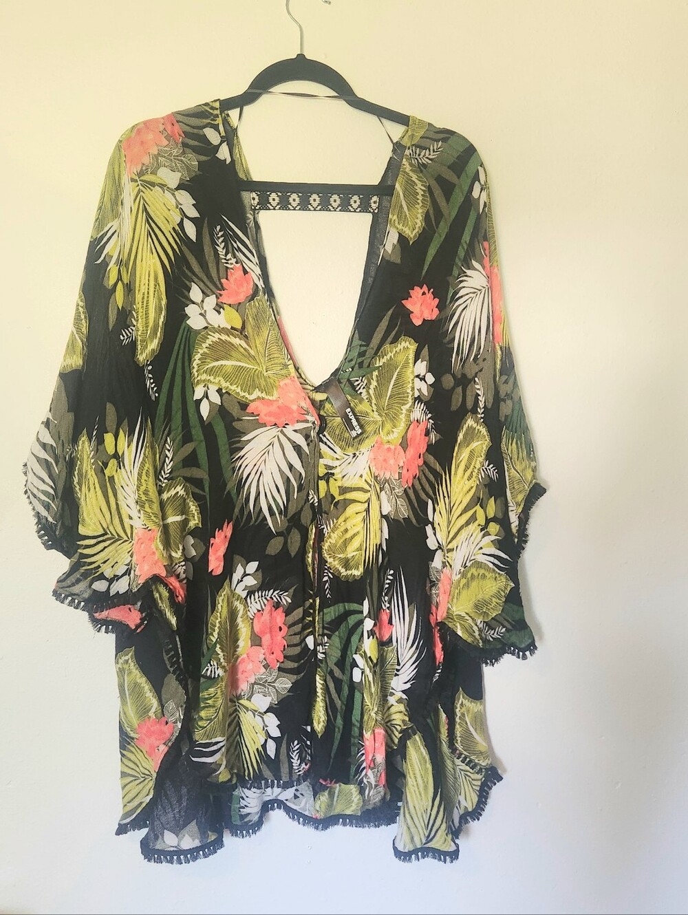 Express Black Floral Swim Coverup with Lime Green & Coral Accents